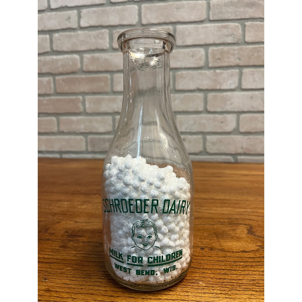 Vintage Schroeder Dairy West Bend Wis Quart Milk Bottle WI Wisconsin