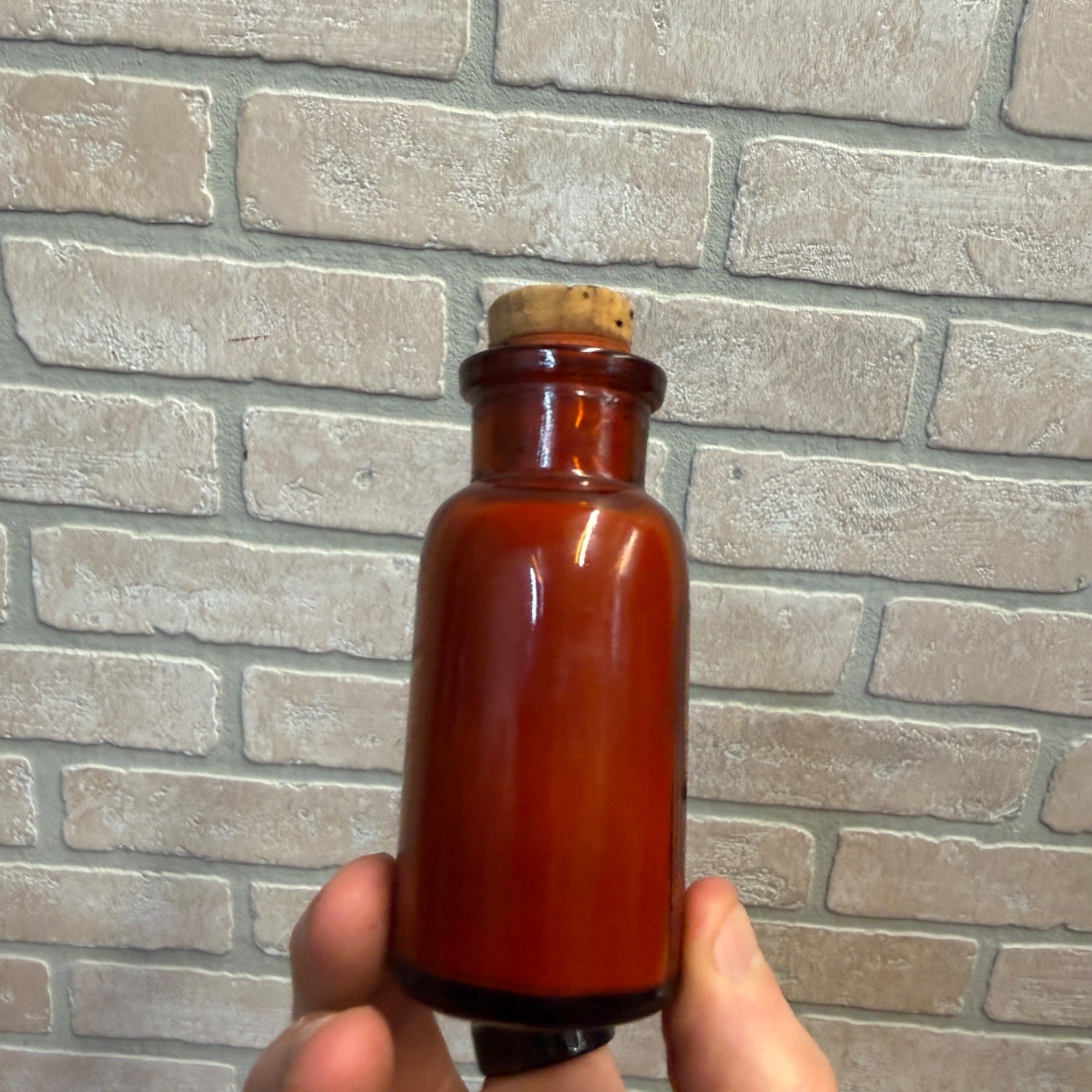 Vintage Amber Glass Bottle With Cork Stopper One Ounce Fluorescein By Merck Apothecary Pharmacy