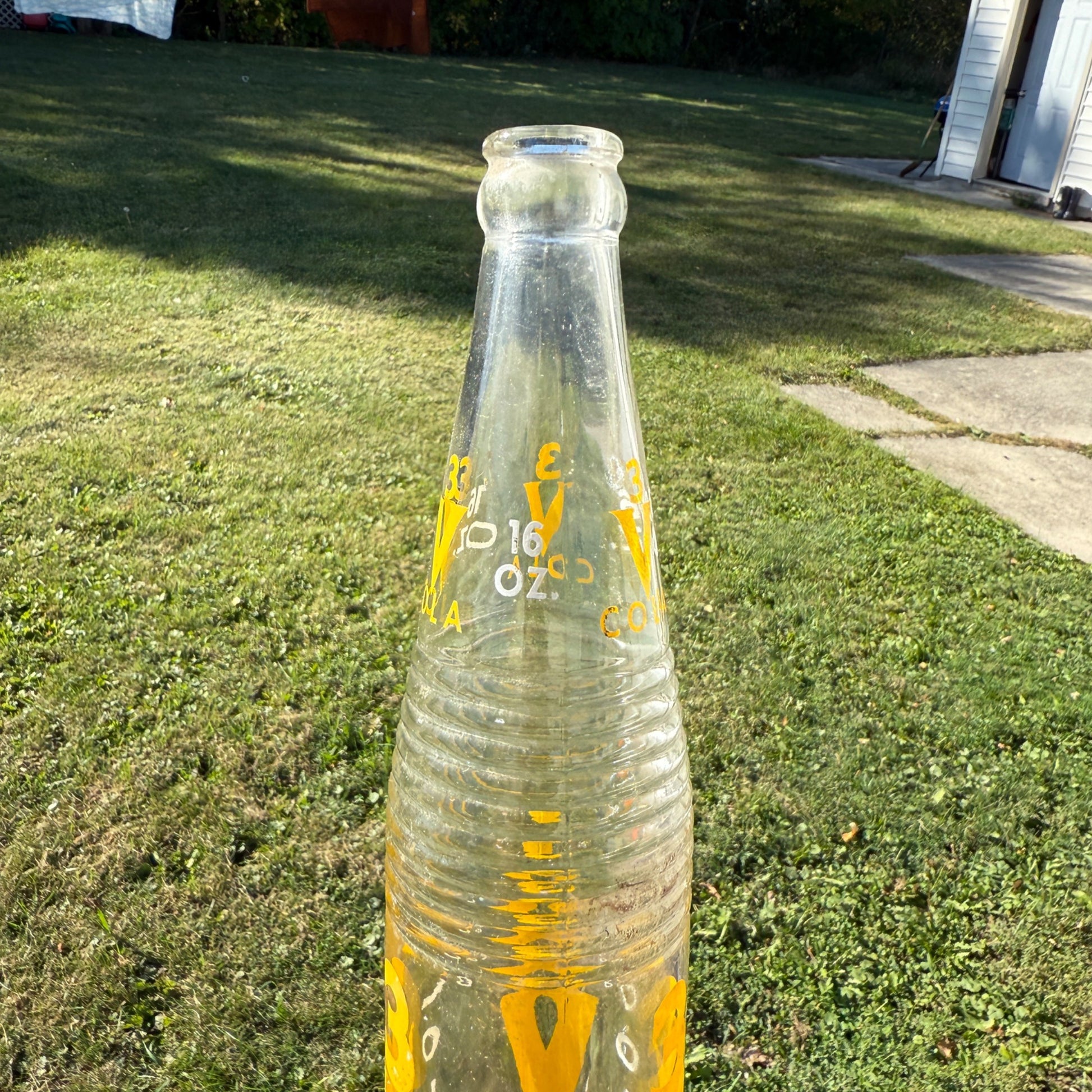 Vintage 3V 3-V Cola Soda Bottle ACL Yellow 16oz