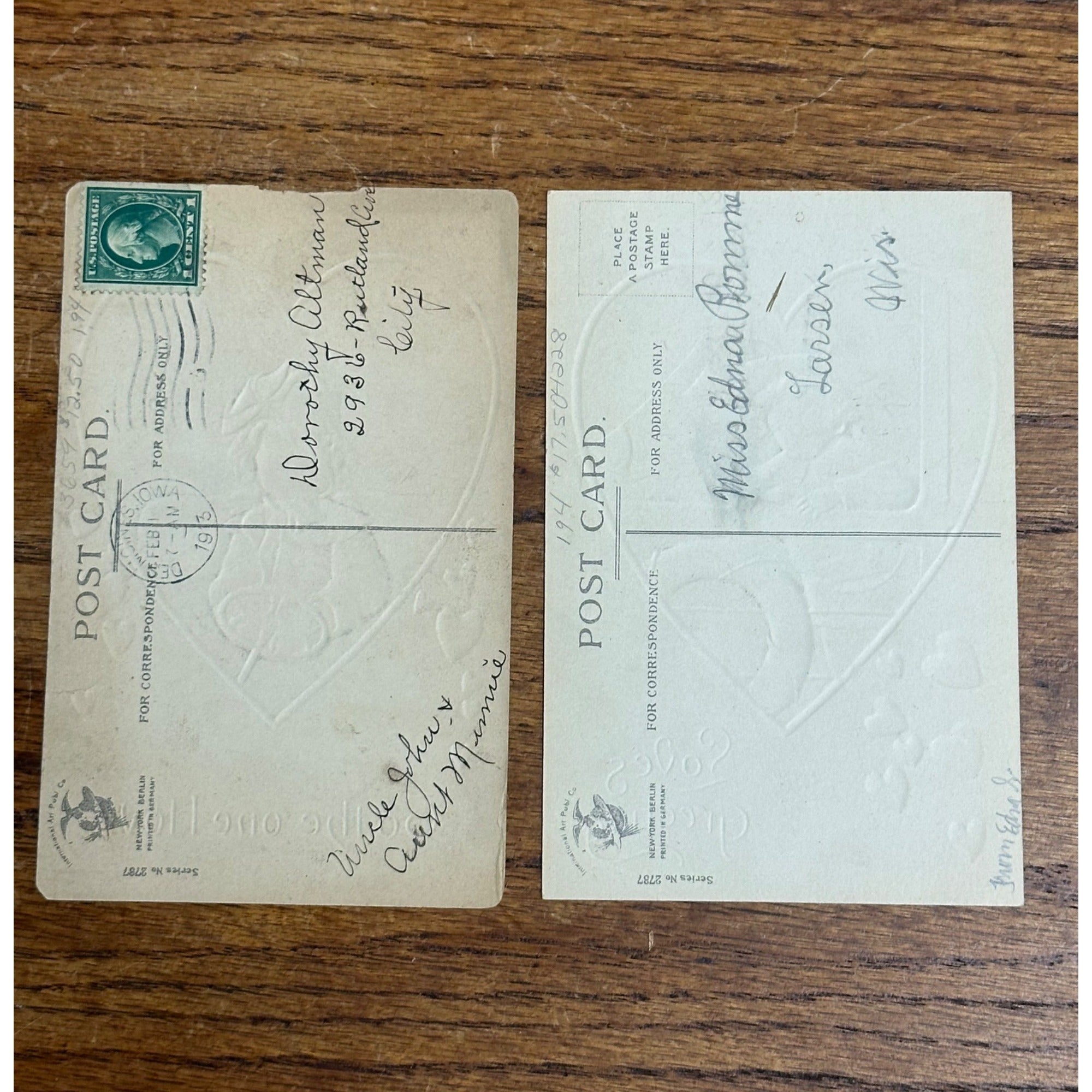 Vintage Ellen Clapsaddle Artist Signed Postcards (2) Valentines Day No. 2737