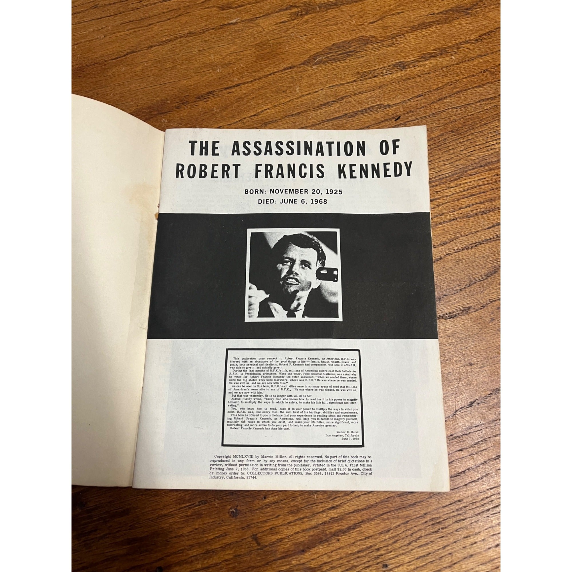 The Assassination of R.F.K. Robert Kennedy 1968 Collector's Copy Magazine Book
