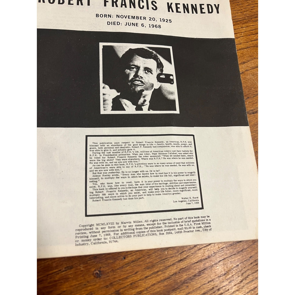 The Assassination of R.F.K. Robert Kennedy 1968 Collector's Copy Magazine Book