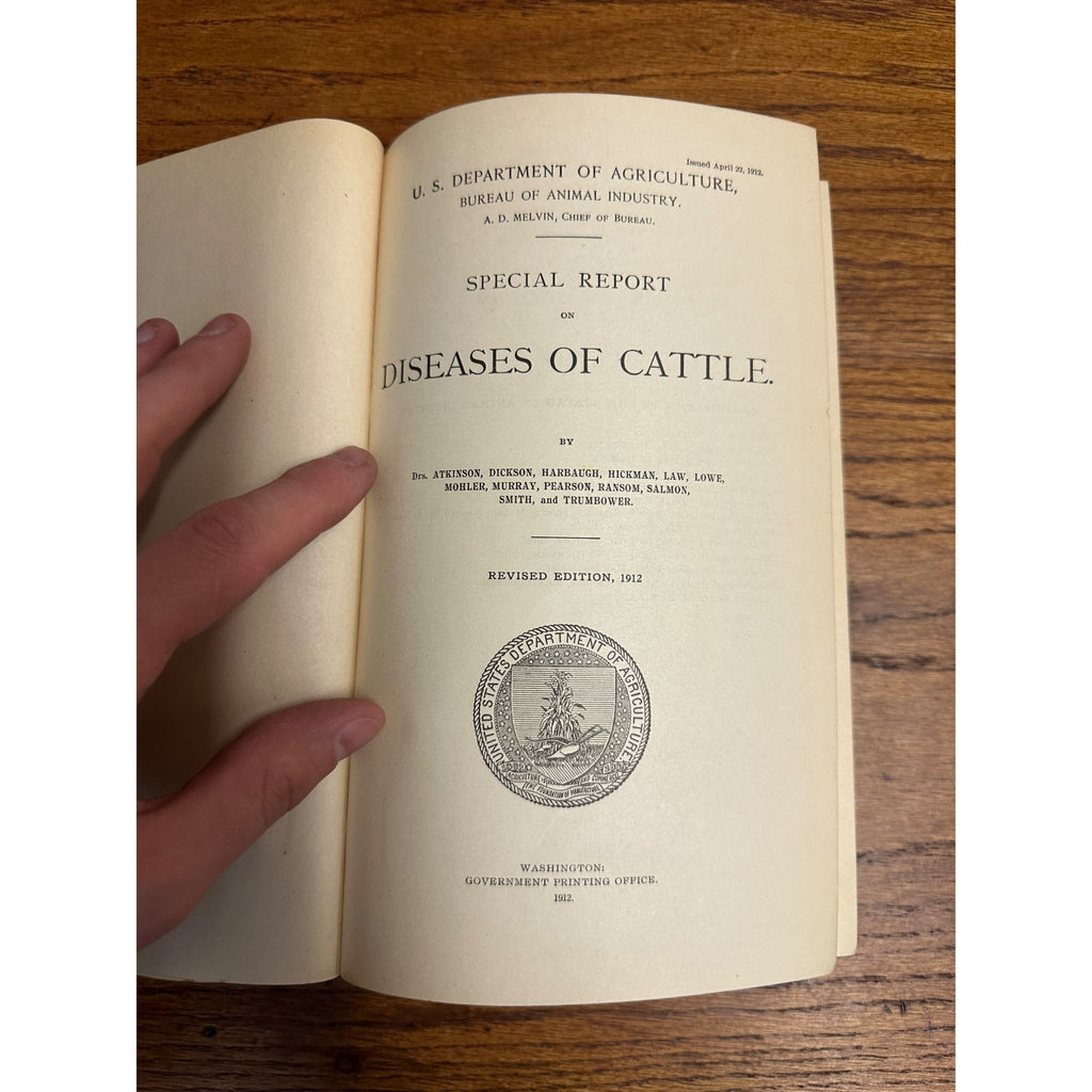 1912 Diseases of Cattle Hardcover Book Dept. of Agriculture Farm Dairy Illustrated