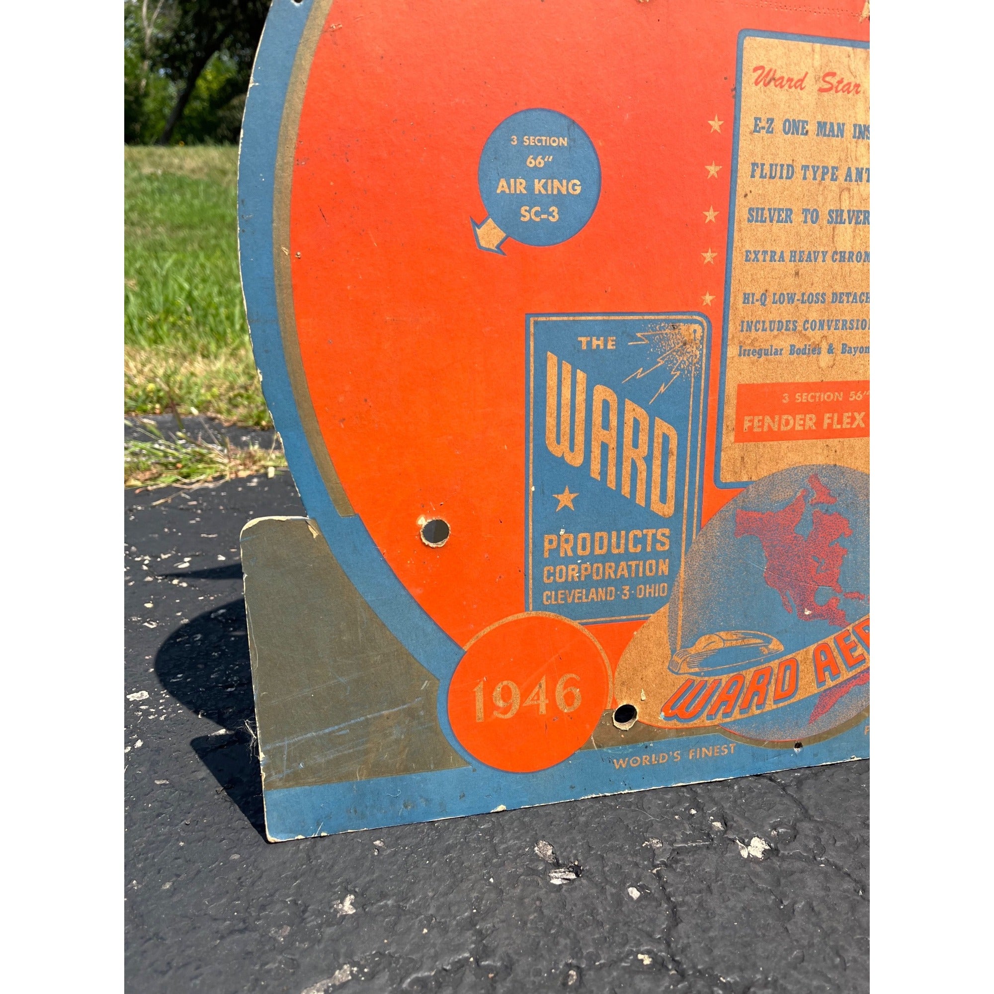 Vintage 1946 WWII Ward Aerials Antenna Homefront Advertising Sign Store Display