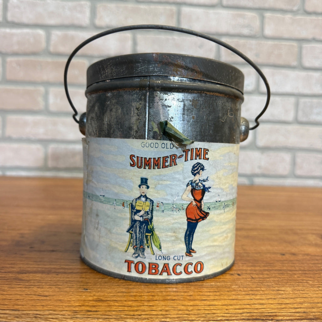 Vintage Summer-Time Tobacco Tin Pail Advertising Can Paper Label