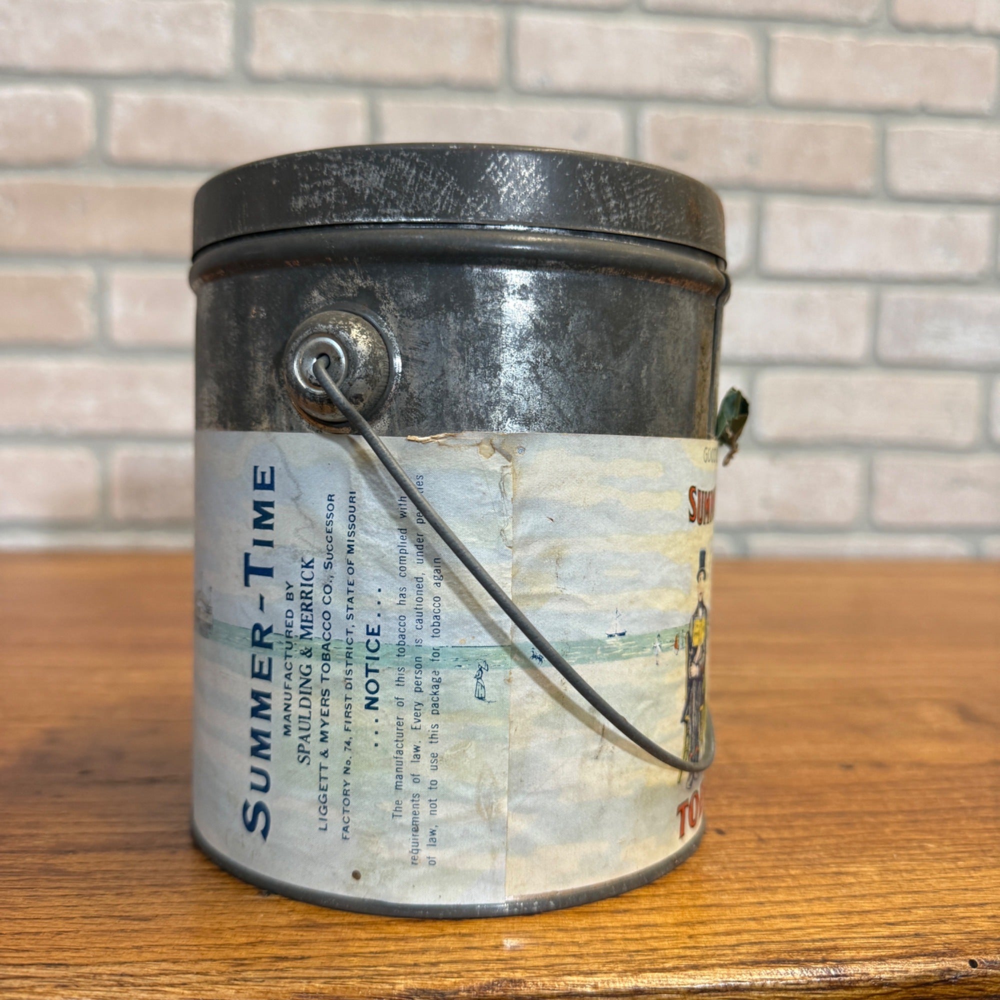 Vintage Summer-Time Tobacco Tin Pail Advertising Can Paper Label