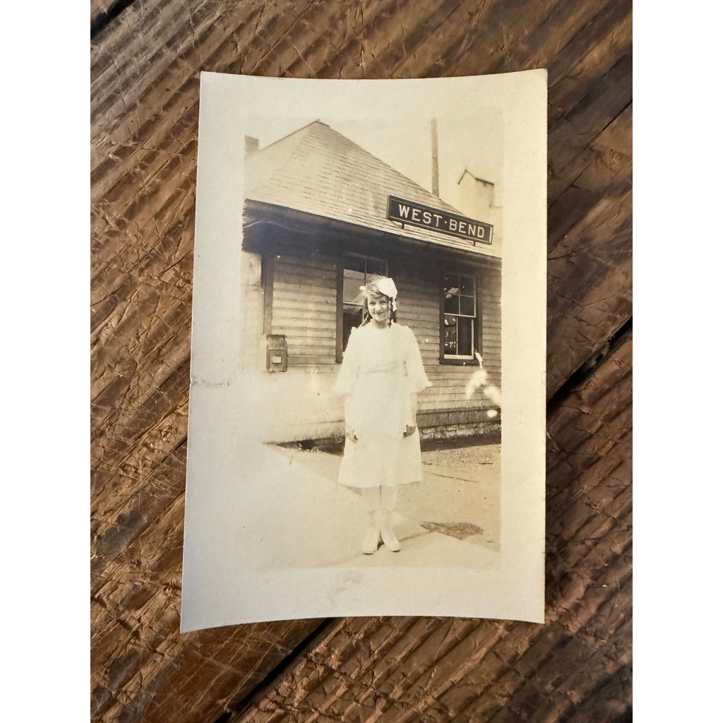 Mini Snapshot Photo West Bend Wis Woman Outside Railroad Depot