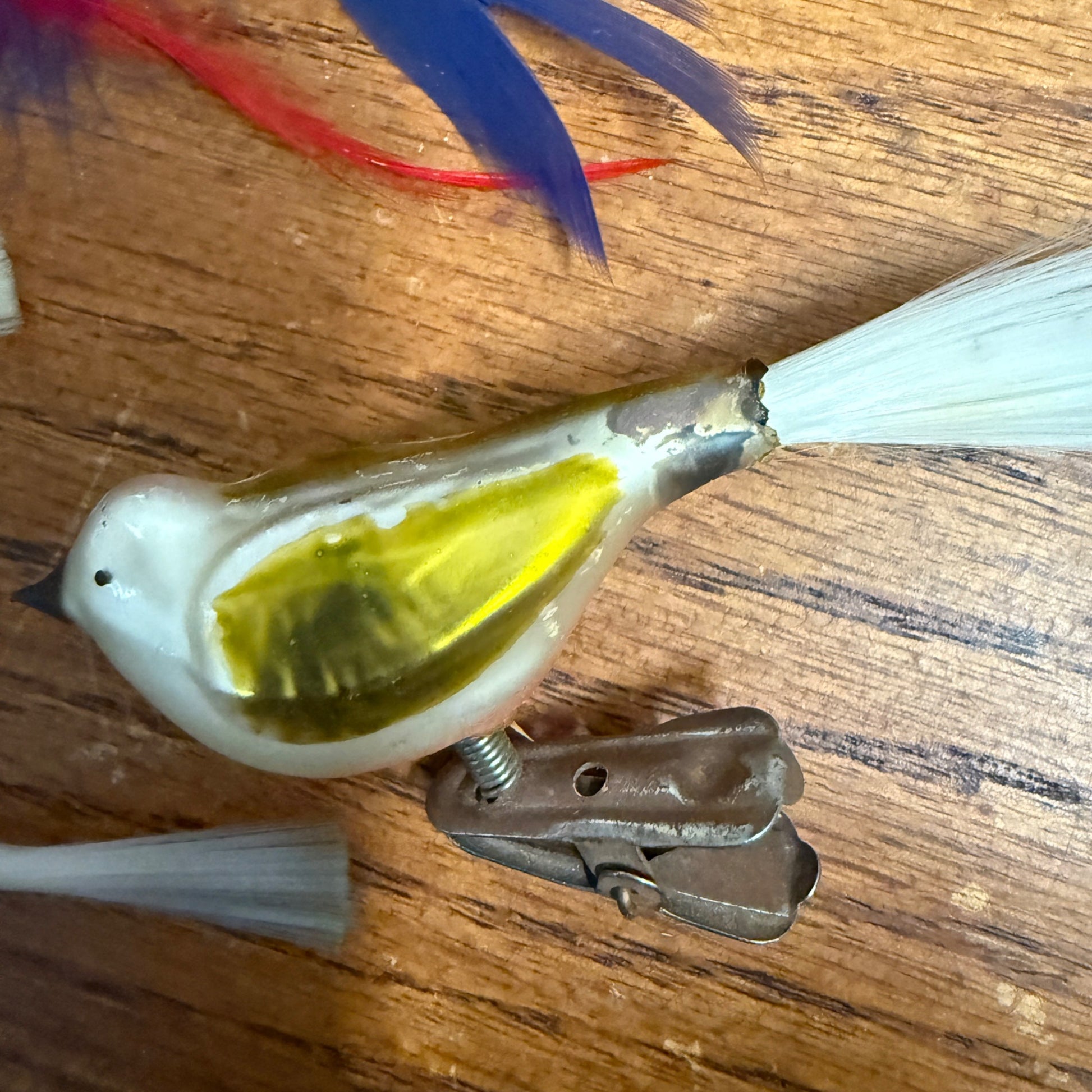 Vintage Mercury Glass Birds Clip-0n Ornament Set 6 White Spun Tail