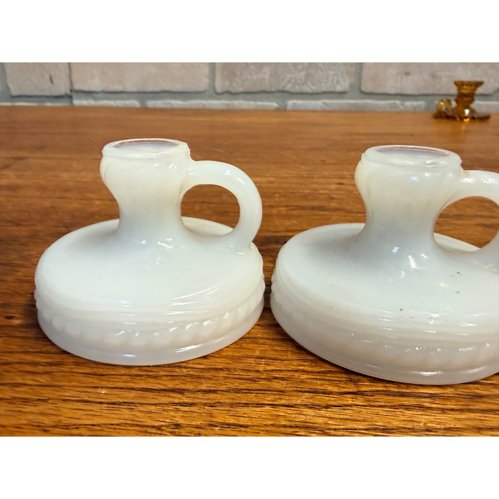 Vintage Childs Miniature Milk Glass Candle Holders Christmas Set of 2