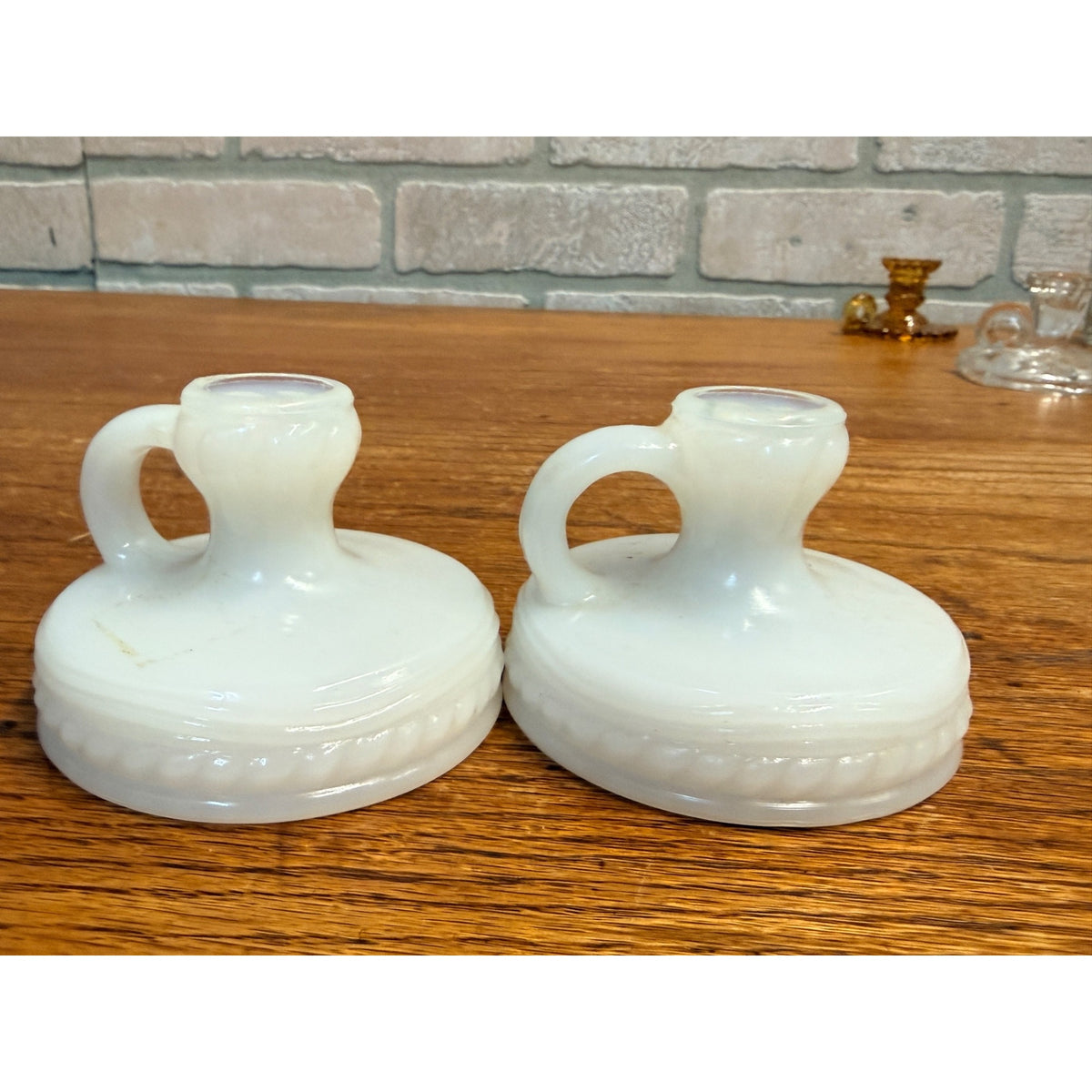 Vintage Childs Miniature Milk Glass Candle Holders Christmas Set of 2
