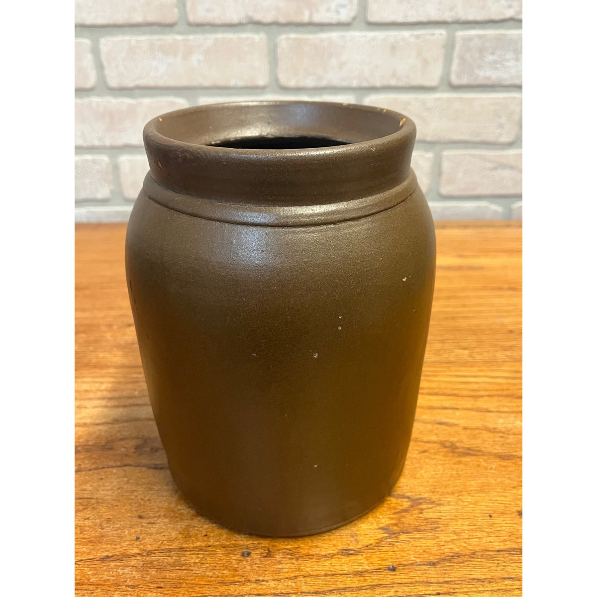 Vintage Brown Glazed Stoneware Crock Matte Finish Unmarked Primitive Kitchen Decor