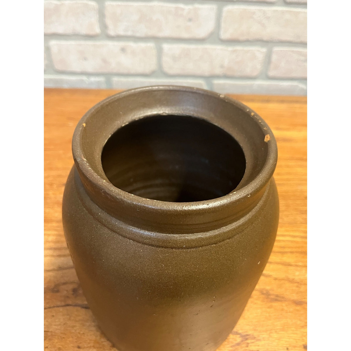 Vintage Brown Glazed Stoneware Crock Matte Finish Unmarked Primitive Kitchen Decor