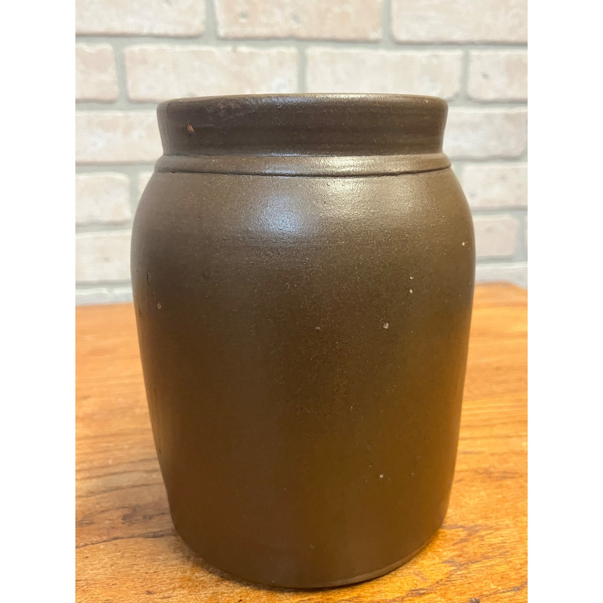 Vintage Brown Glazed Stoneware Crock Matte Finish Unmarked Primitive Kitchen Decor
