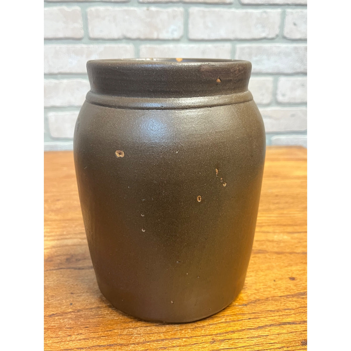 Vintage Brown Glazed Stoneware Crock Matte Finish Unmarked Primitive Kitchen Decor
