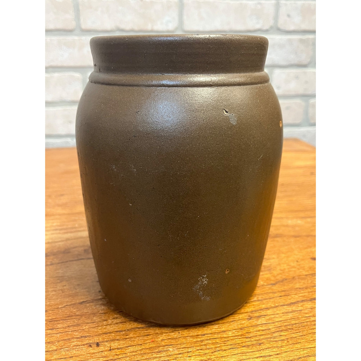 Vintage Brown Glazed Stoneware Crock Matte Finish Unmarked Primitive Kitchen Decor