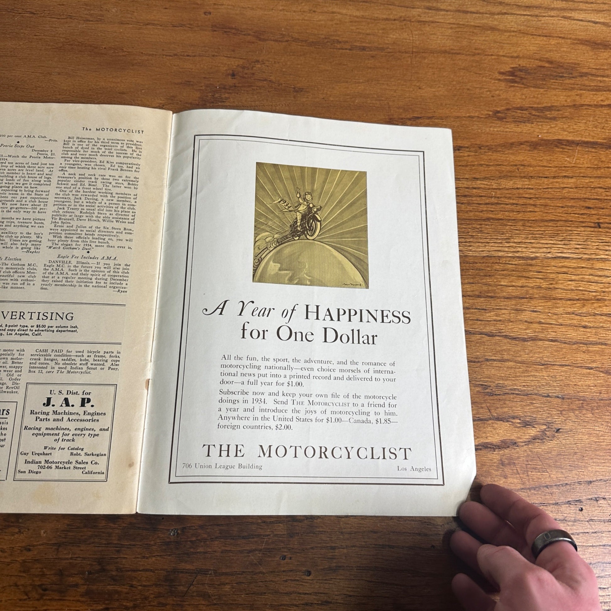 Vintage The Motorcyclist Magazine January 1934 Harley Indian Motorcycle Ads