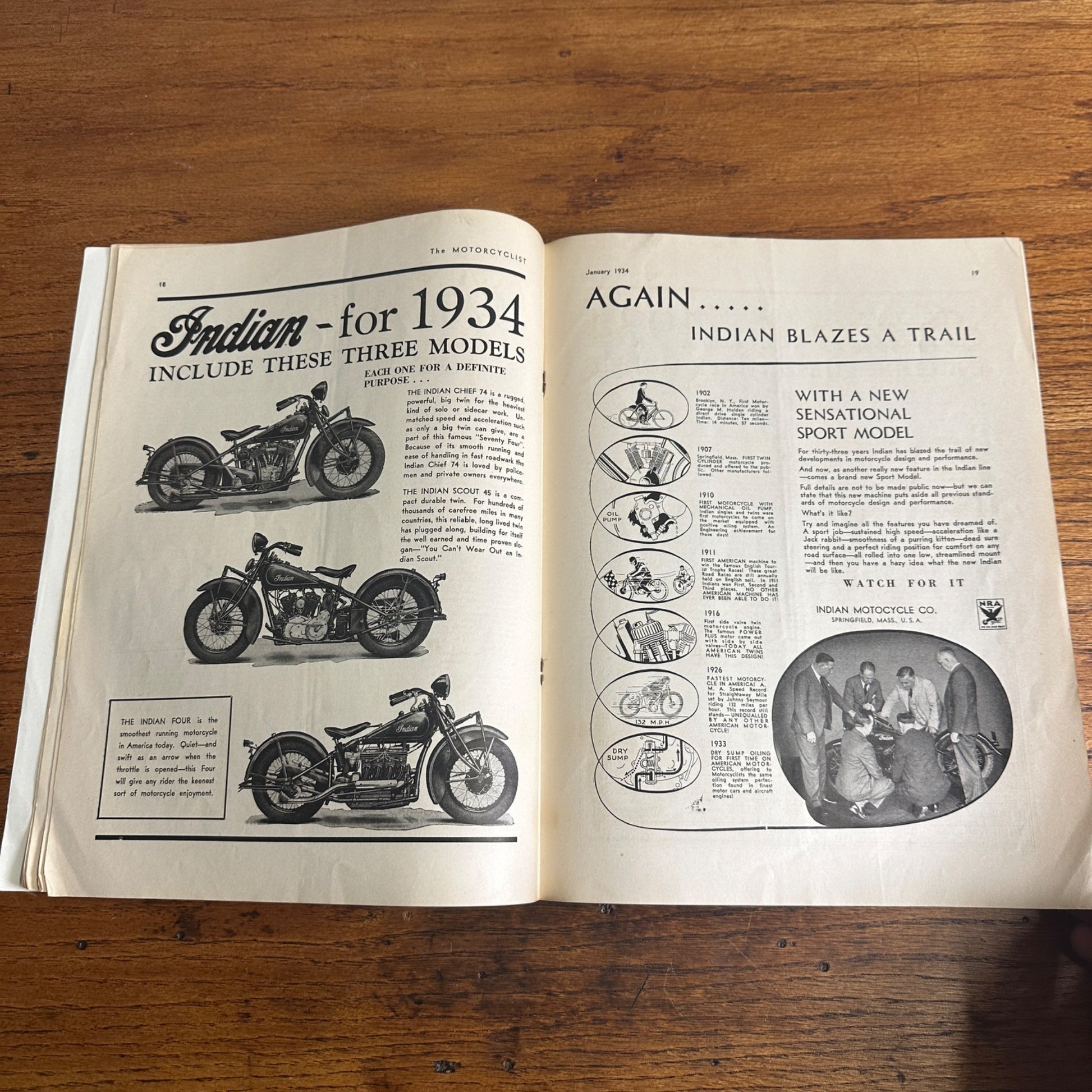 Vintage The Motorcyclist Magazine January 1934 Harley Indian Motorcycle Ads