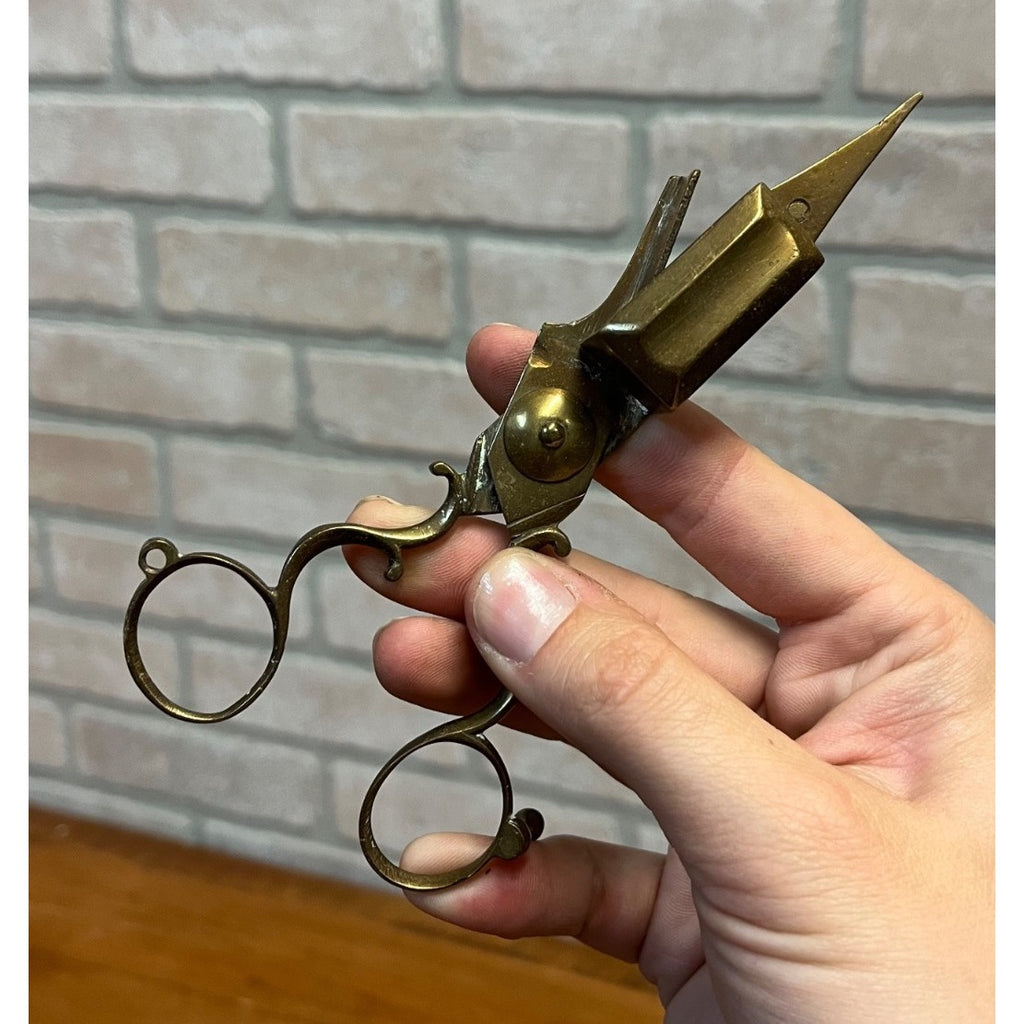 Antique Brass Candle Snuffer Scissors Footed