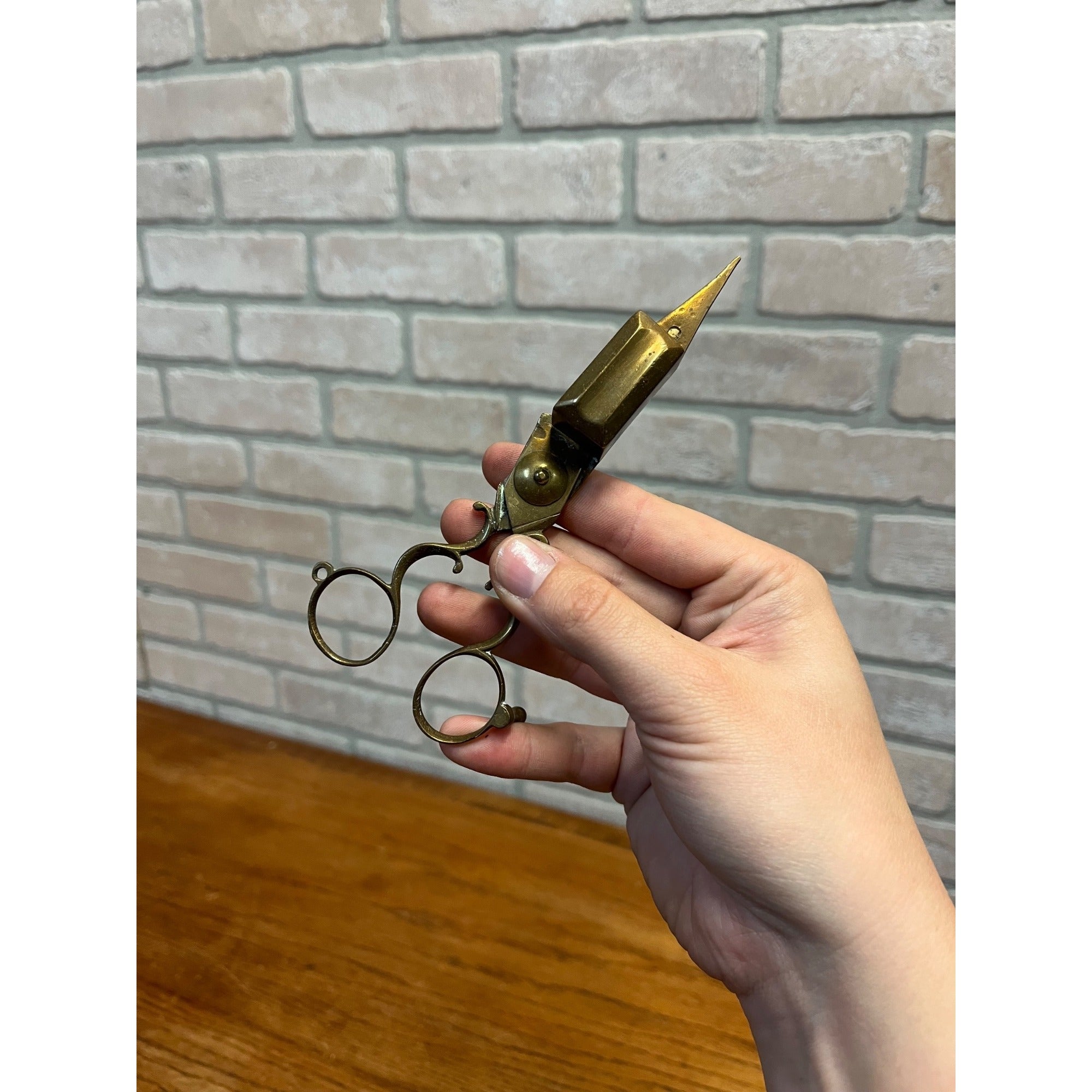 Antique Brass Candle Snuffer Scissors Footed