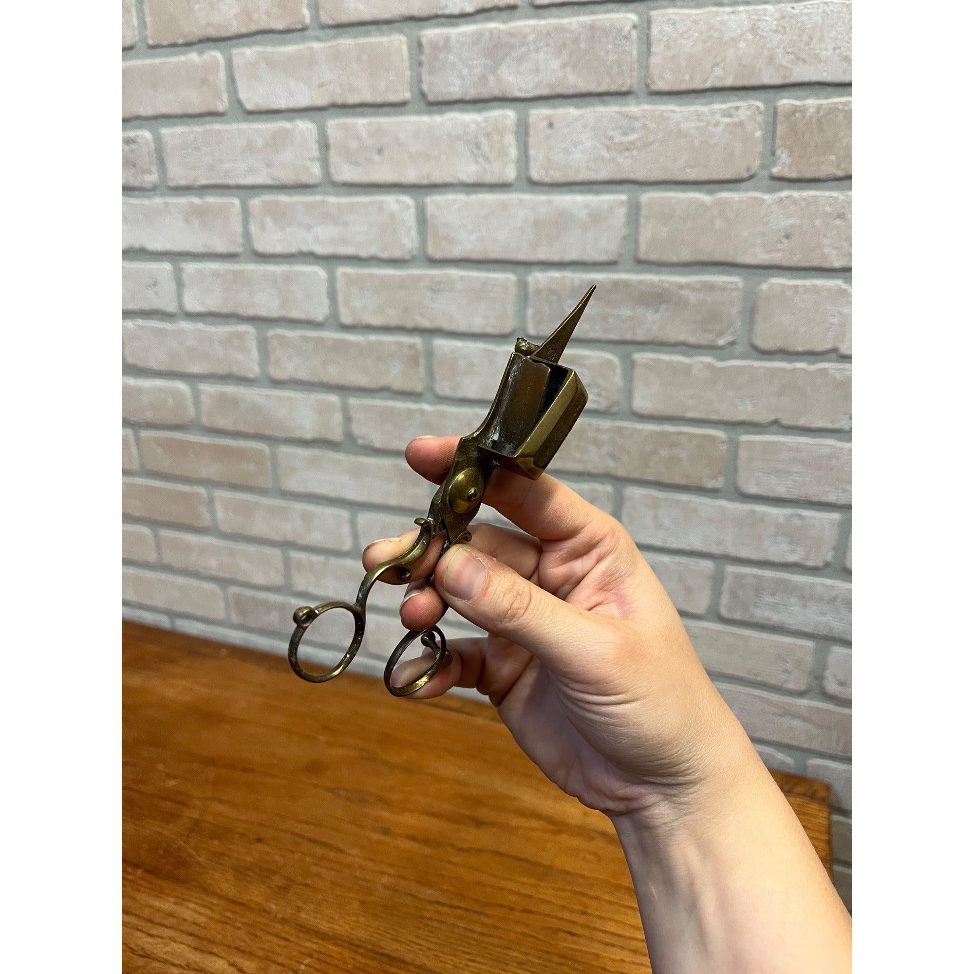 Antique Brass Candle Snuffer Scissors Footed