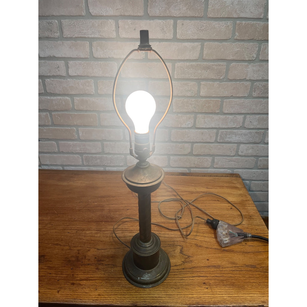 Antique Neoclassical Twist Copper Bronze Table Desk Lamp Spiral Column Design