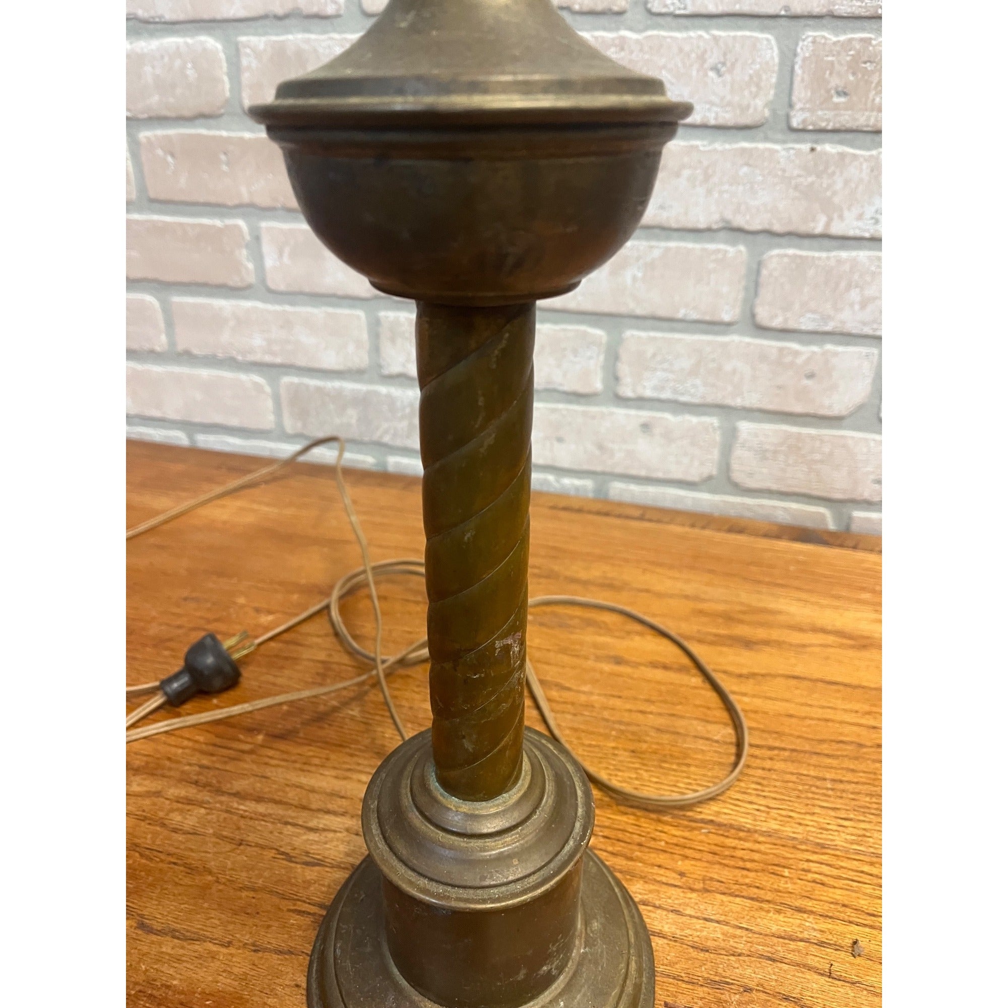 Antique Neoclassical Twist Copper Bronze Table Desk Lamp Spiral Column Design