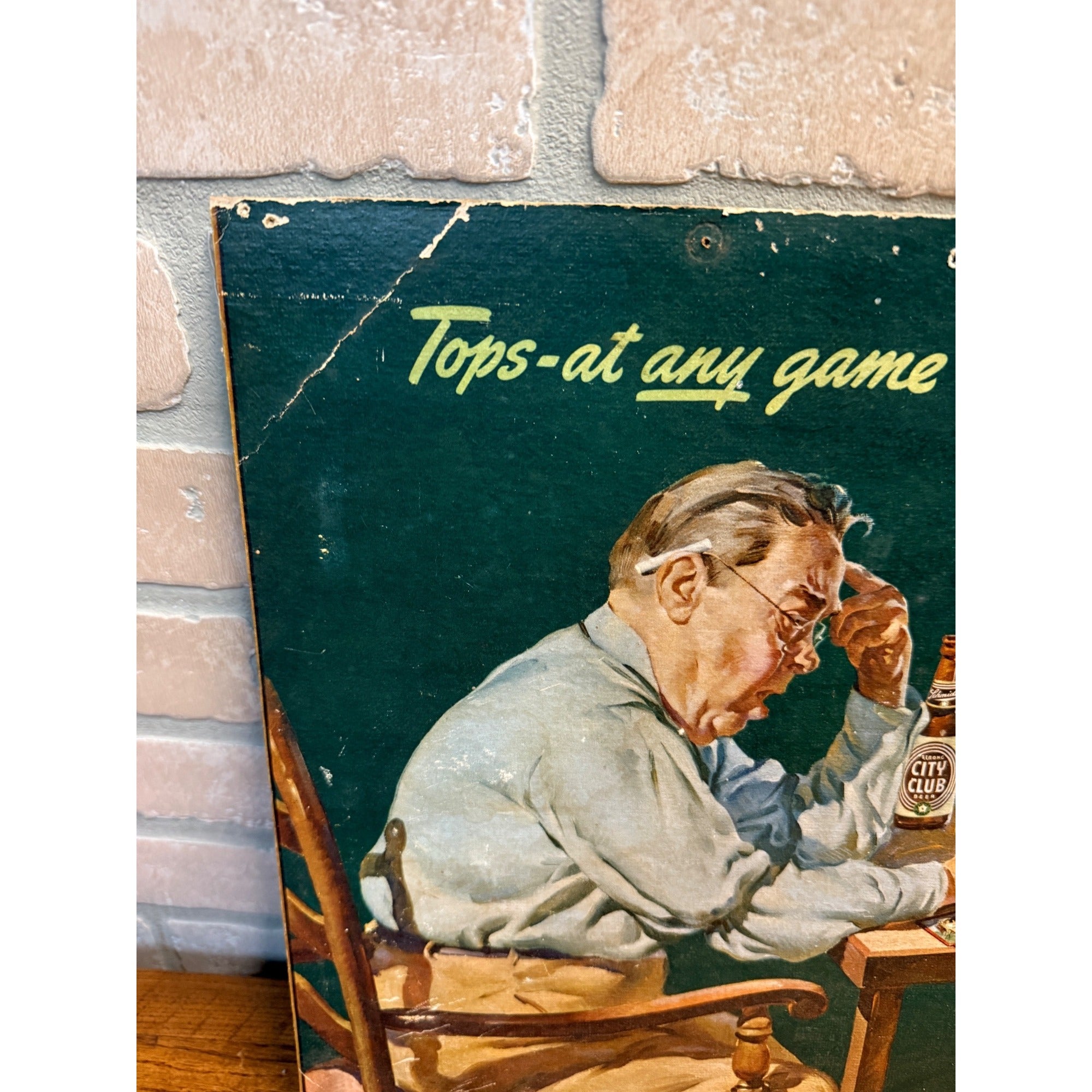 Original Schmidt's City Club Beer Norman Rockwell Cardboard Lithograph Sign