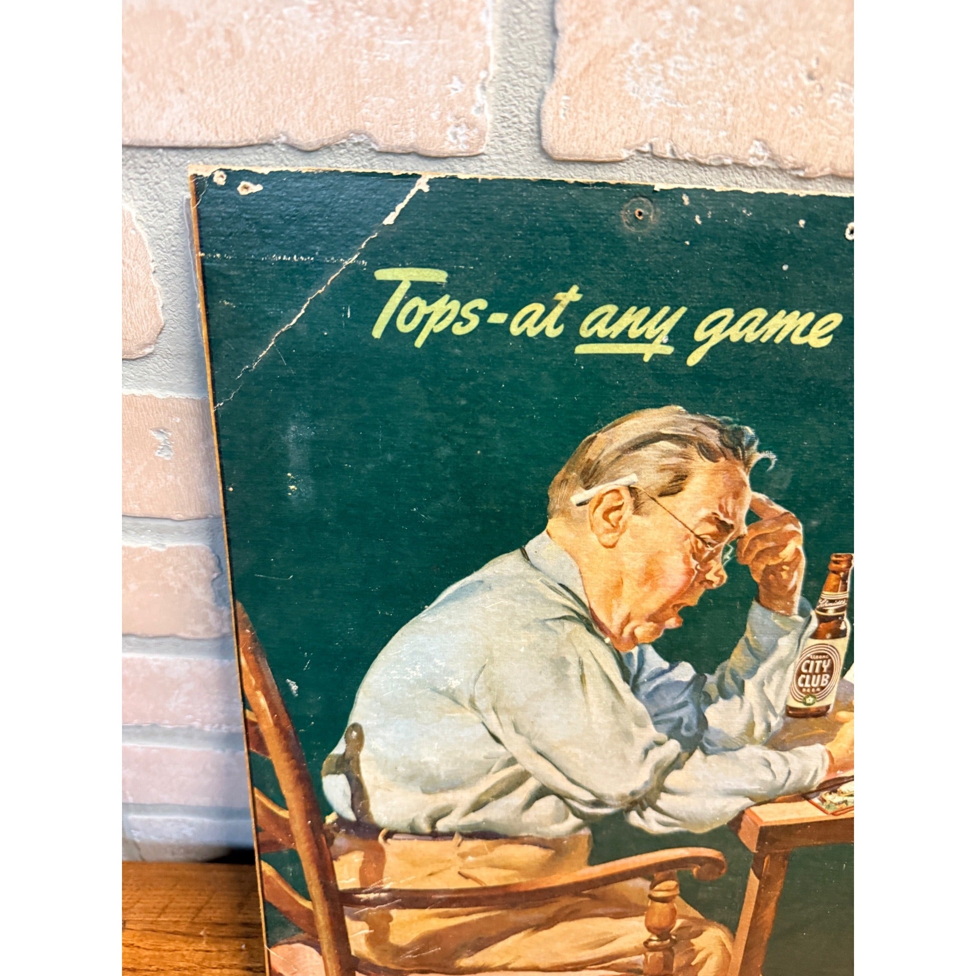 Original Schmidt's City Club Beer Norman Rockwell Cardboard Lithograph Sign