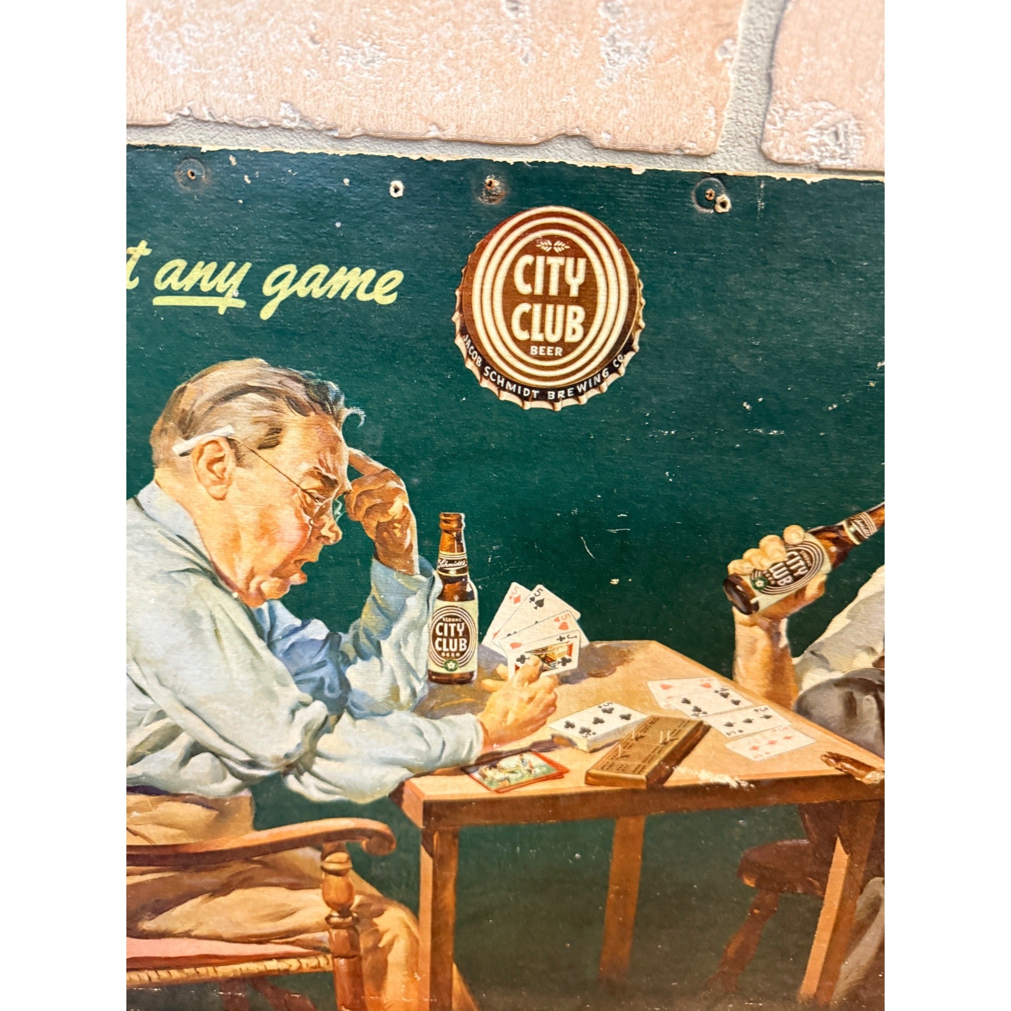 Original Schmidt's City Club Beer Norman Rockwell Cardboard Lithograph Sign