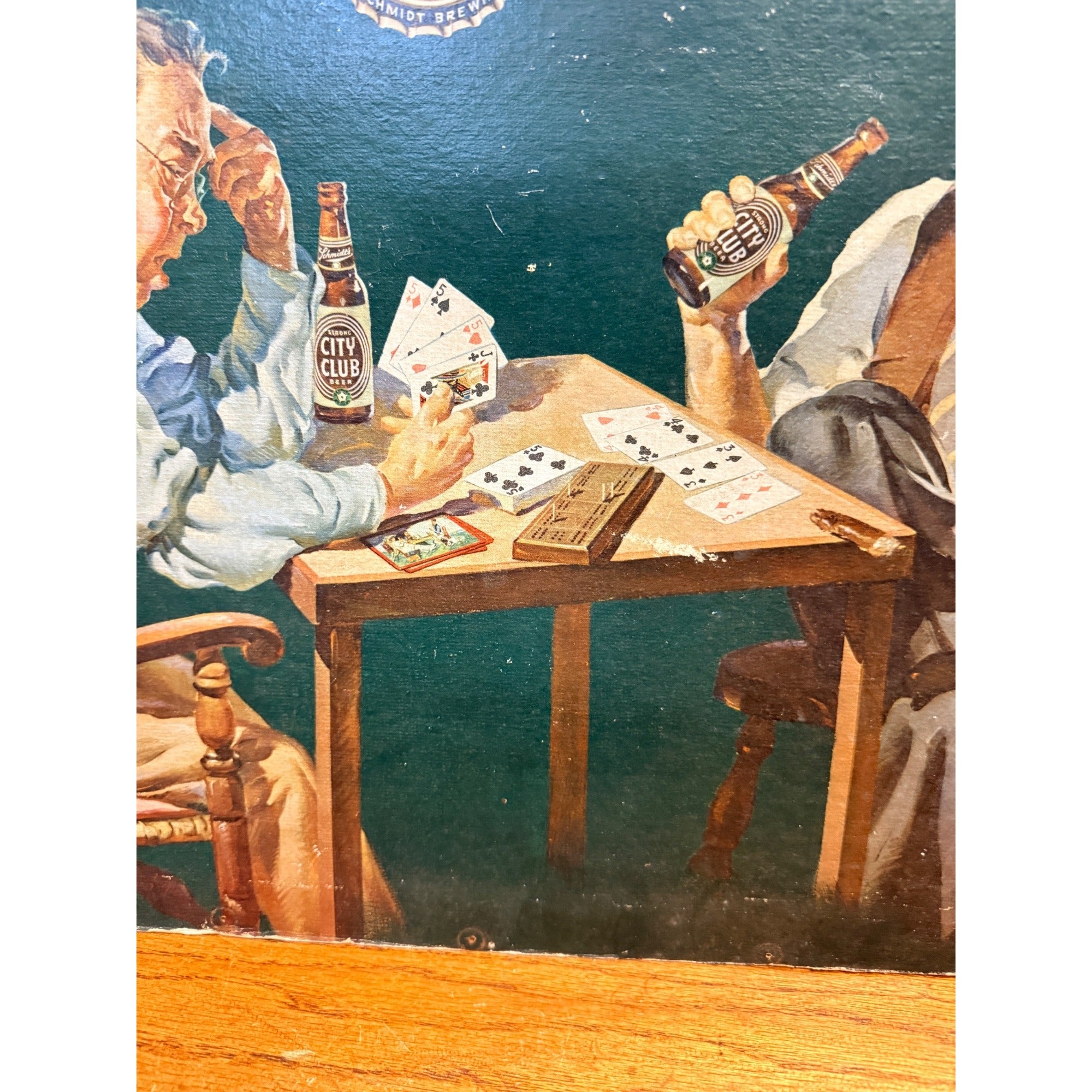 Original Schmidt's City Club Beer Norman Rockwell Cardboard Lithograph Sign