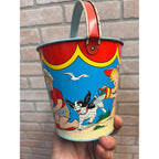 Vintage Ohio Art Co. Tin Litho Child's Beach Sand Pail Bucket Toy 7.5" NEAR MINT