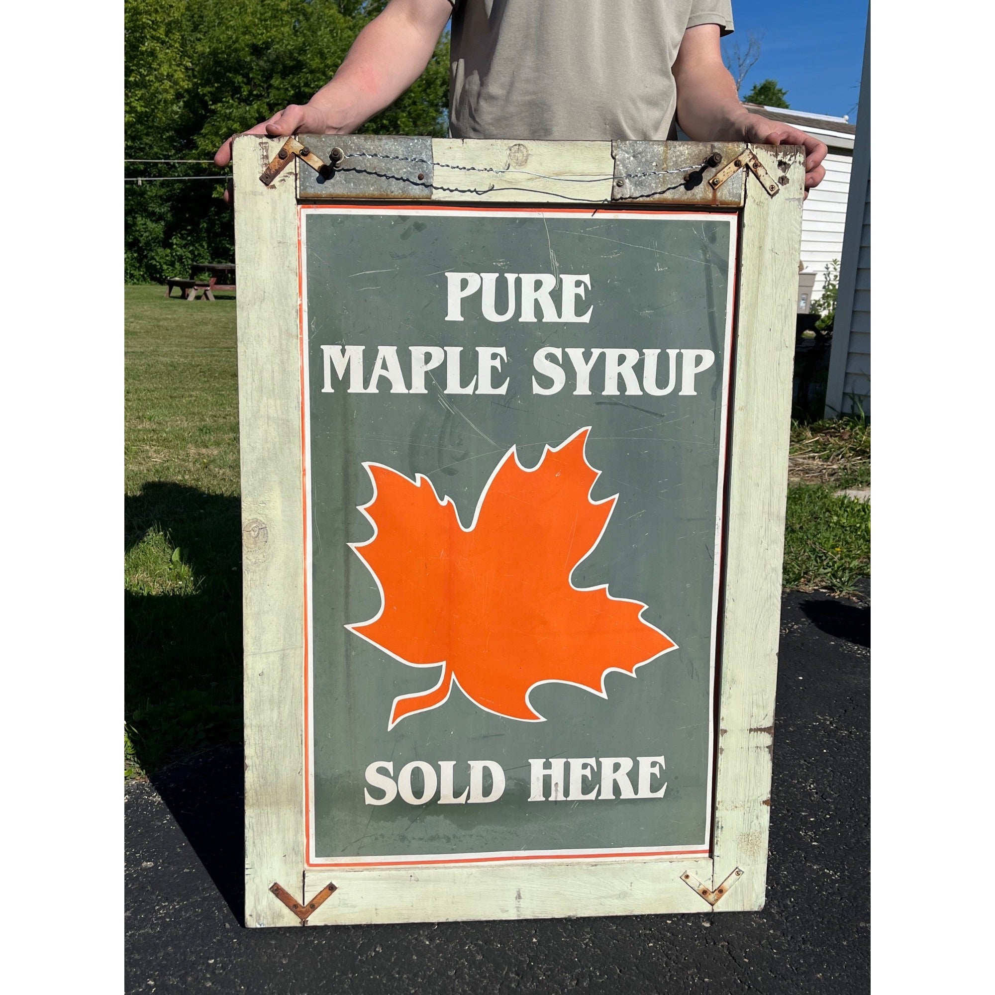 Vintage Pure Maple Syrup Sold Here TinAdvertising Sign Country Store Farmhouse