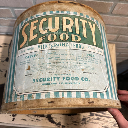 Vintage 1930s Security Food Co. Milk Dairy Cow Food Advertising Pail Minneapolis Minn