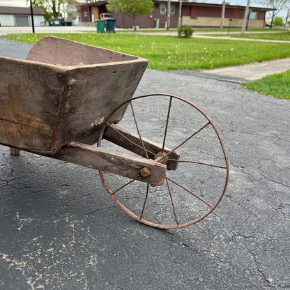 Small Primitive Wooden Red Child's Wheelbarrow Rustic Garden Decor