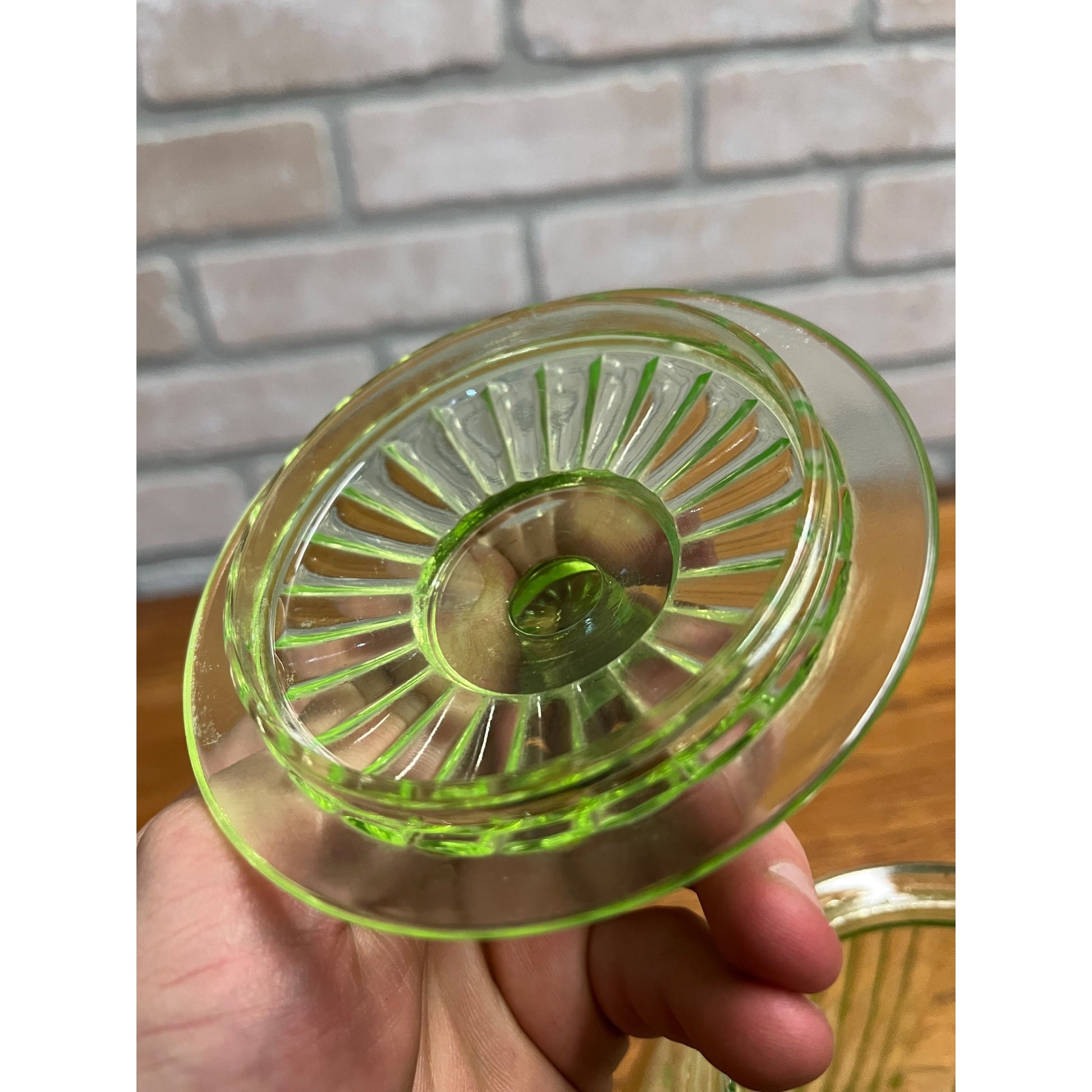 Vintage Uranium Vaseline Glass Canister Storage Ribbed Jar w/ Glass Lid COFFEE