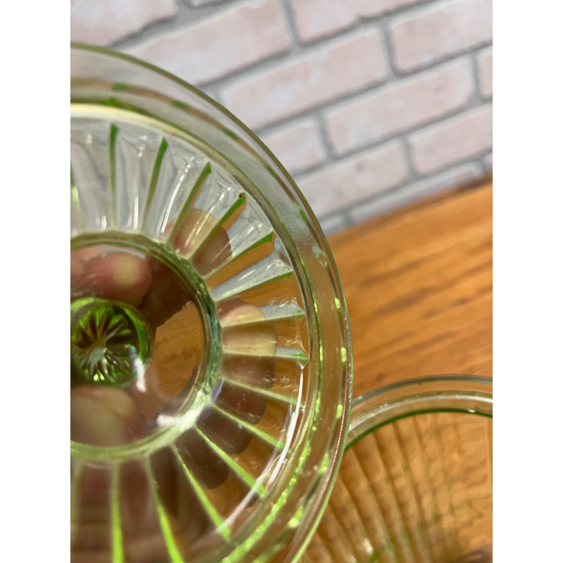 Vintage Uranium Vaseline Glass Canister Storage Ribbed Jar w/ Glass Lid COFFEE
