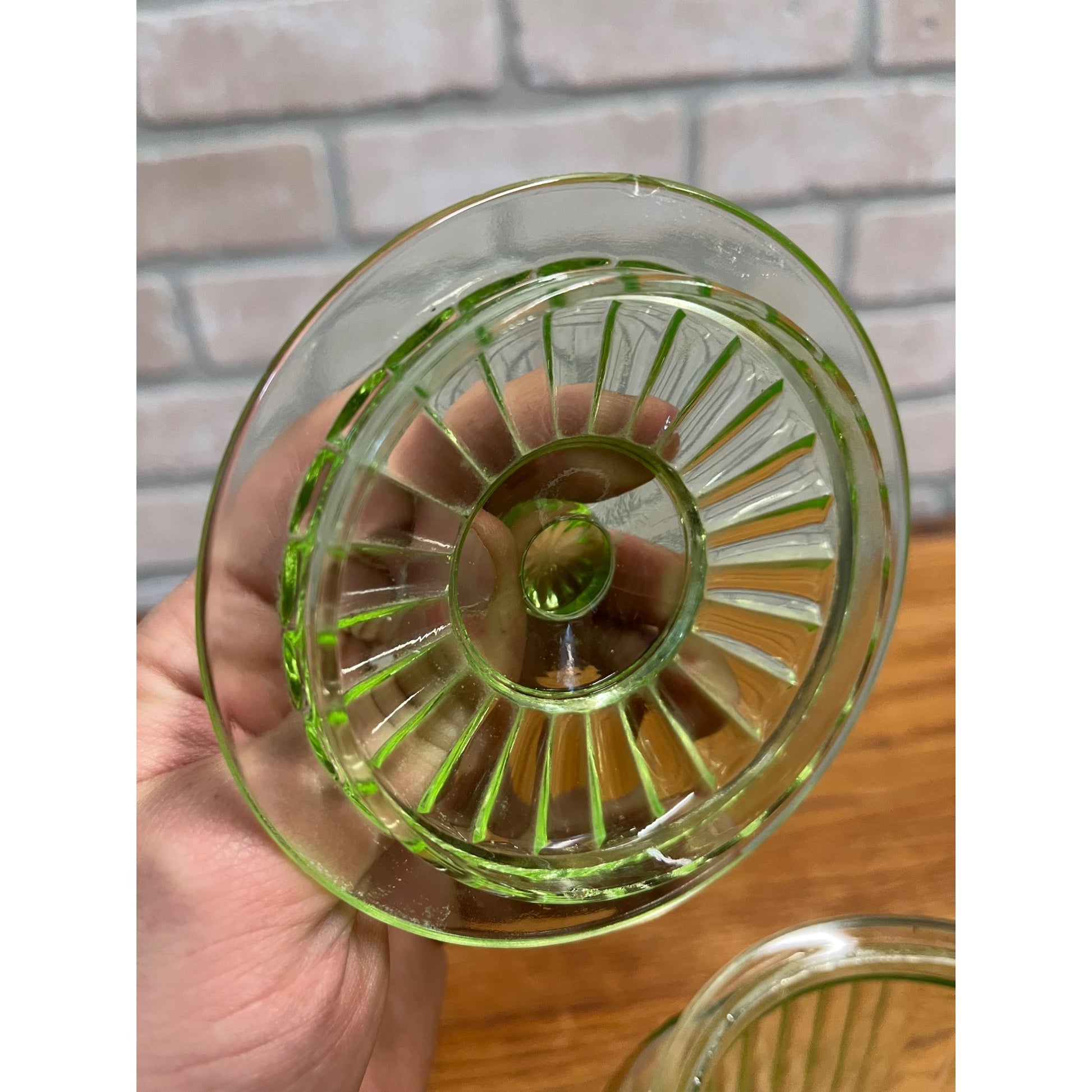 Vintage Uranium Vaseline Glass Canister Storage Ribbed Jar w/ Glass Lid COFFEE