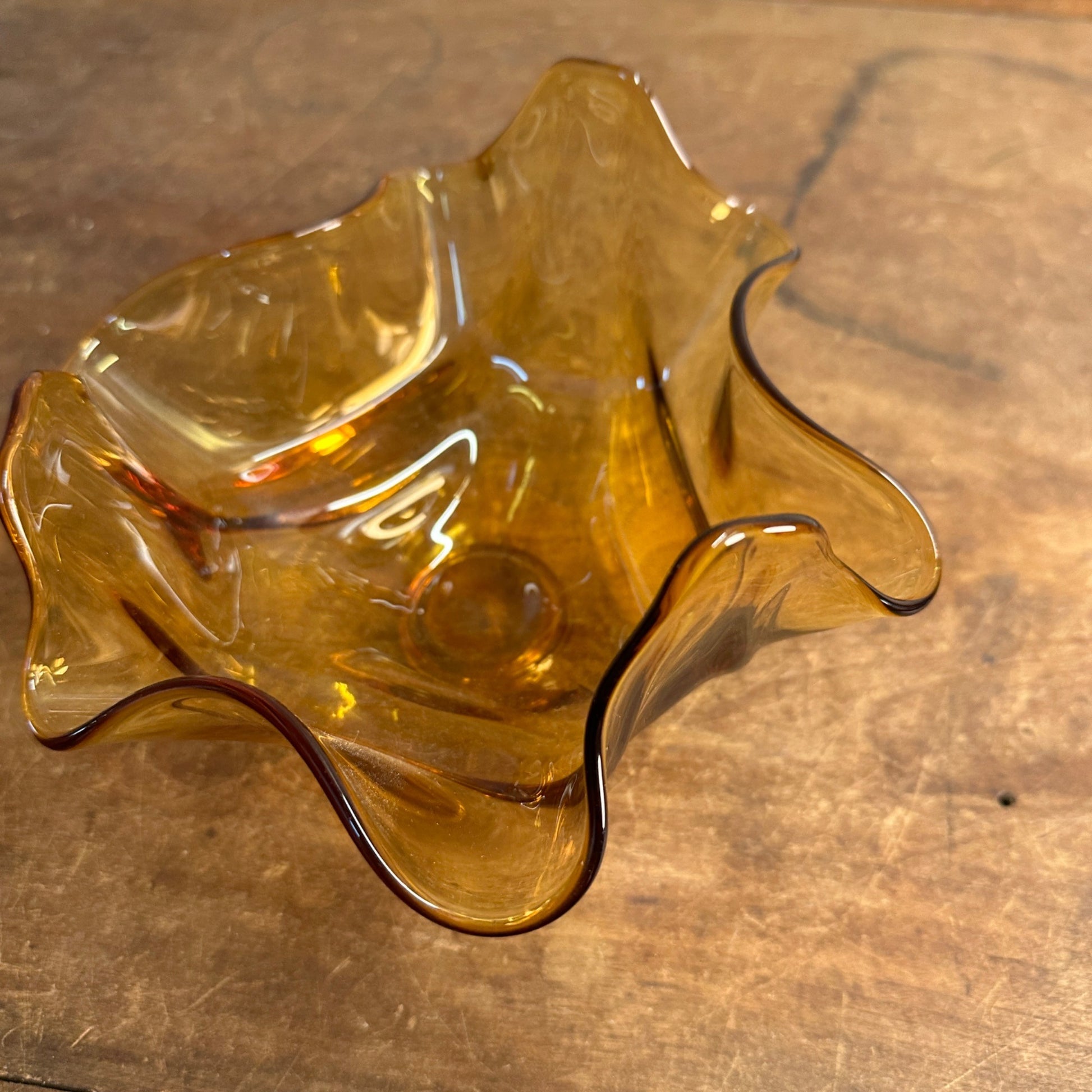 Vintage Viking Art Glass - Bowl Epic Drape Handkerchief Pattern Amber Decor MCM