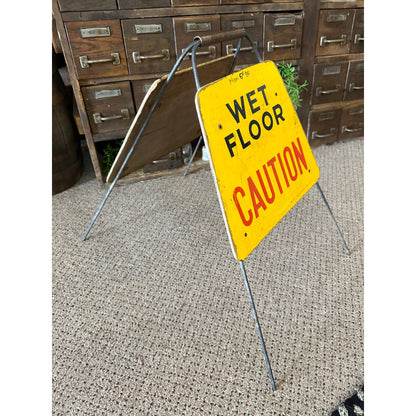 Vintage 1950s Caution Wet Floor Masonite Composite Sign Stand - Walton-March