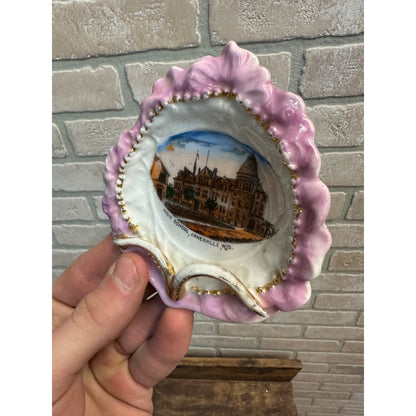 Vintage 1900s Janesville Wis High School Building Souvenir Porcelain Dish