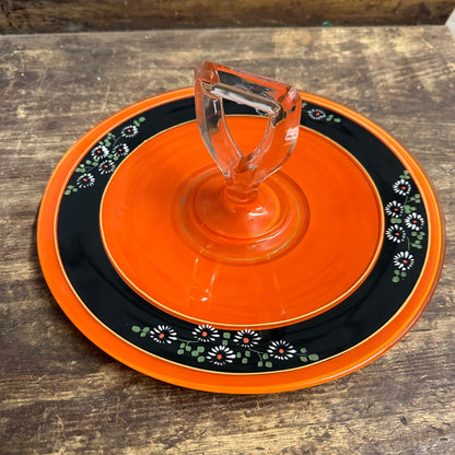 VTG CZECH LANCASTER HANDPAINTED ORANGE BLACK PAINTED FLOWER PLATTER