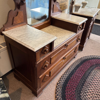 Antique Two-Tone Wooden Dresser W/ Mirror and Granite Top Orante