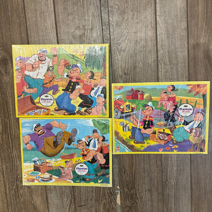 Vintage 1960s Popeye Cartoon Inlaid Tray Puzzles (3) - Jaymar Speciality Co.