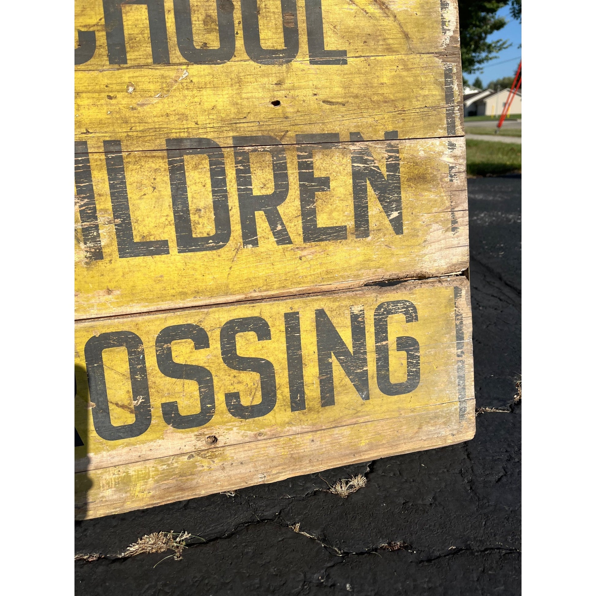 Early Vintage 1930s Wooden School Children Crossing Street Road Sign Yellow