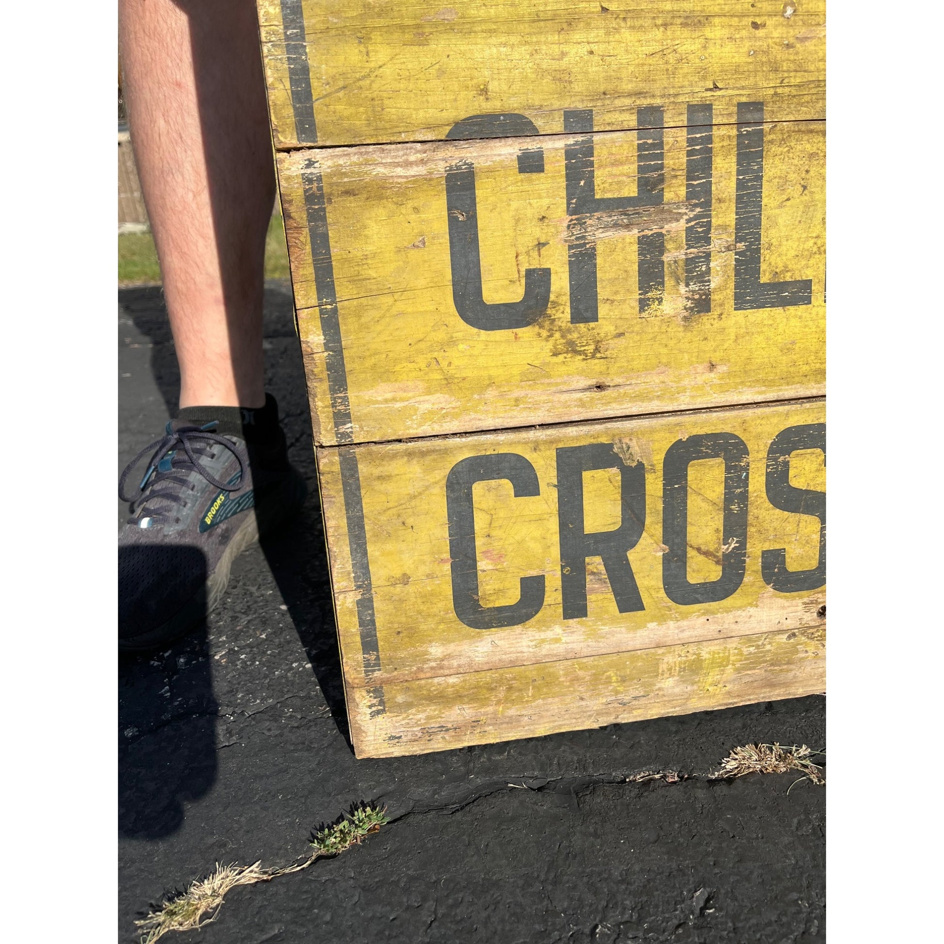 Early Vintage 1930s Wooden School Children Crossing Street Road Sign Yellow