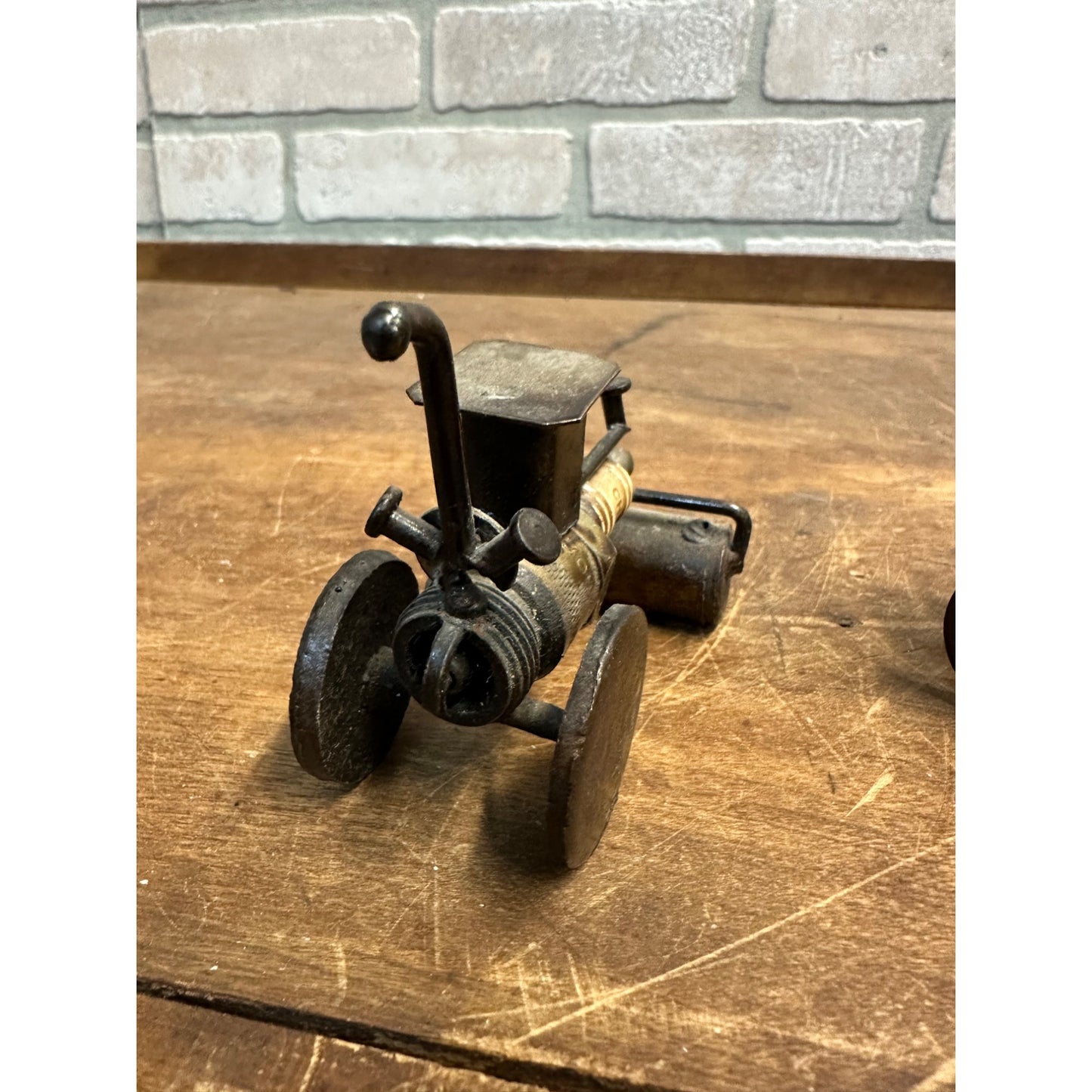 Vintage Lot (2) Spark Plug Recycled Folk Art Steam Roller Tractor Sculptures Toys