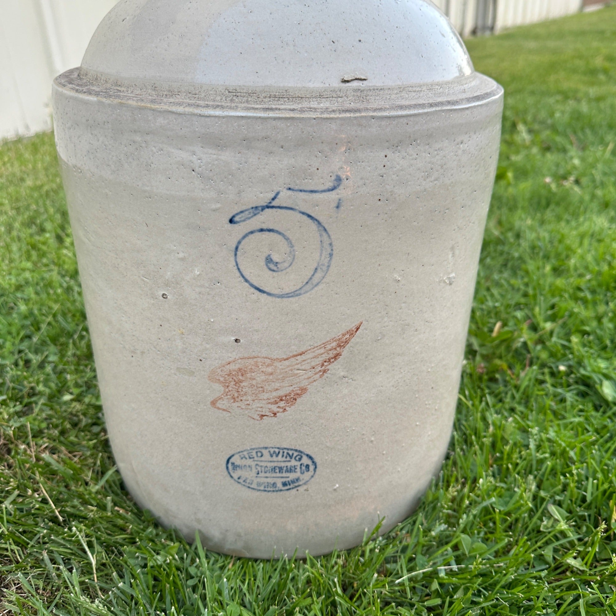 5 Gallon Stoneware Red Wing Jug Crock As-Is