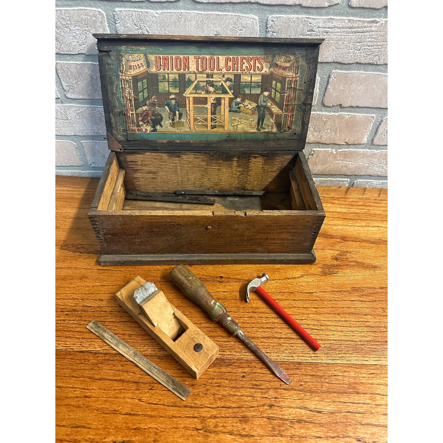 Antique 1900s Bliss Union Tool Box Chest Set for Boys Carpentry Child's Toy