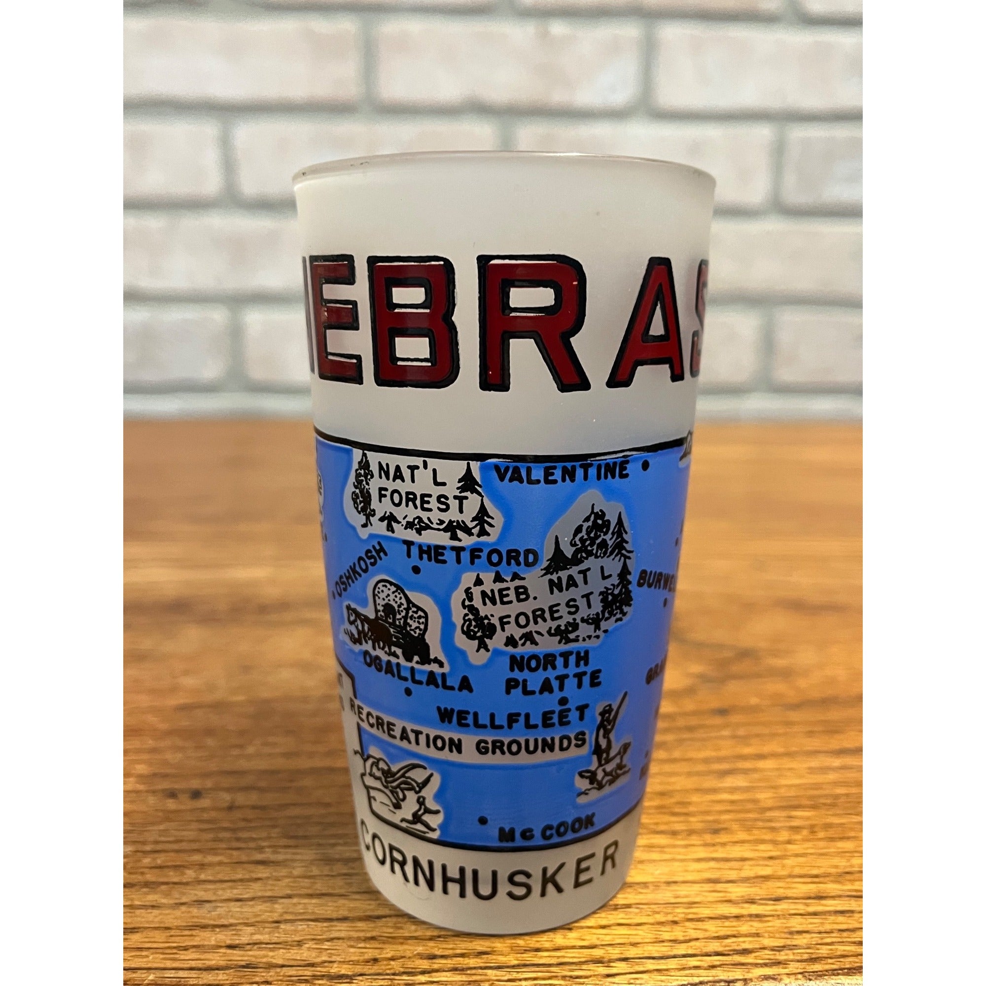Vintage Frosted Drinking Glass Nebraska The Cornhusker State