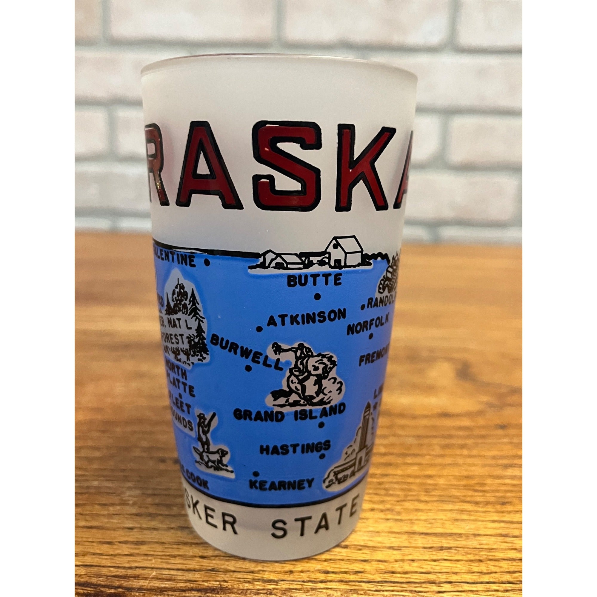 Vintage Frosted Drinking Glass Nebraska The Cornhusker State